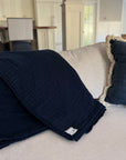 Sand Dollar Navy & Snow All - Season Organic Muslin Throw Blanket - Gray Heron