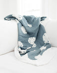 Sand Dollar Slate and Snow All - Season Organic Muslin Throw Blanket - Gray Heron