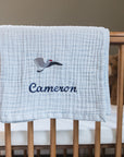 Sky Summer - Weight Organic Muslin Mini Stork Blanket with Monogram Option - Gray Heron