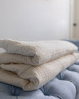All-Season Organic Muslin Queen Blanket in No-Dye Natural Cream Gray Heron