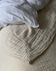 Organic Muslin Oversized Throw/Twin with 5 Inch Border, Natural, No-Dye 8 Layer Cotton Muslin Oversized Throw Gray Heron