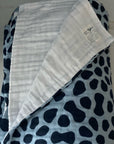 Heavenly & Healthy 4 Layer Organic Twin Blanket in Reversible Whimsy Blue Print with White - Gray Heron 