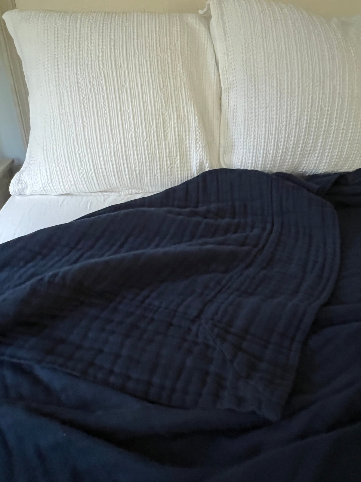 Organic Muslin King Blanket  in Navy- Gray Heron