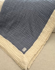 8 Layer Organic Gauze Throw Blanket in Cream and Blue - Gray Heron