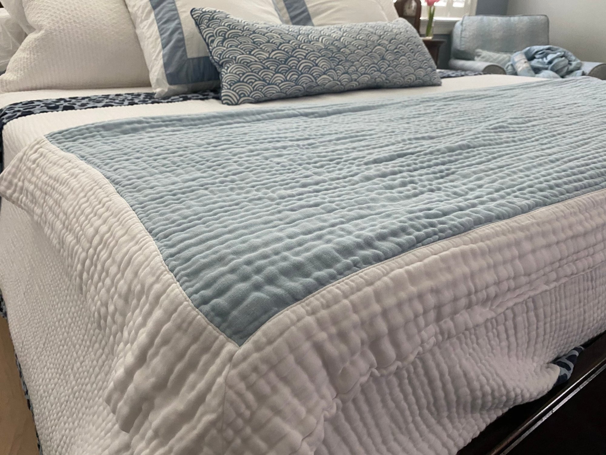 Organic Muslin Blanket in Light Blue and White - Gray Heron