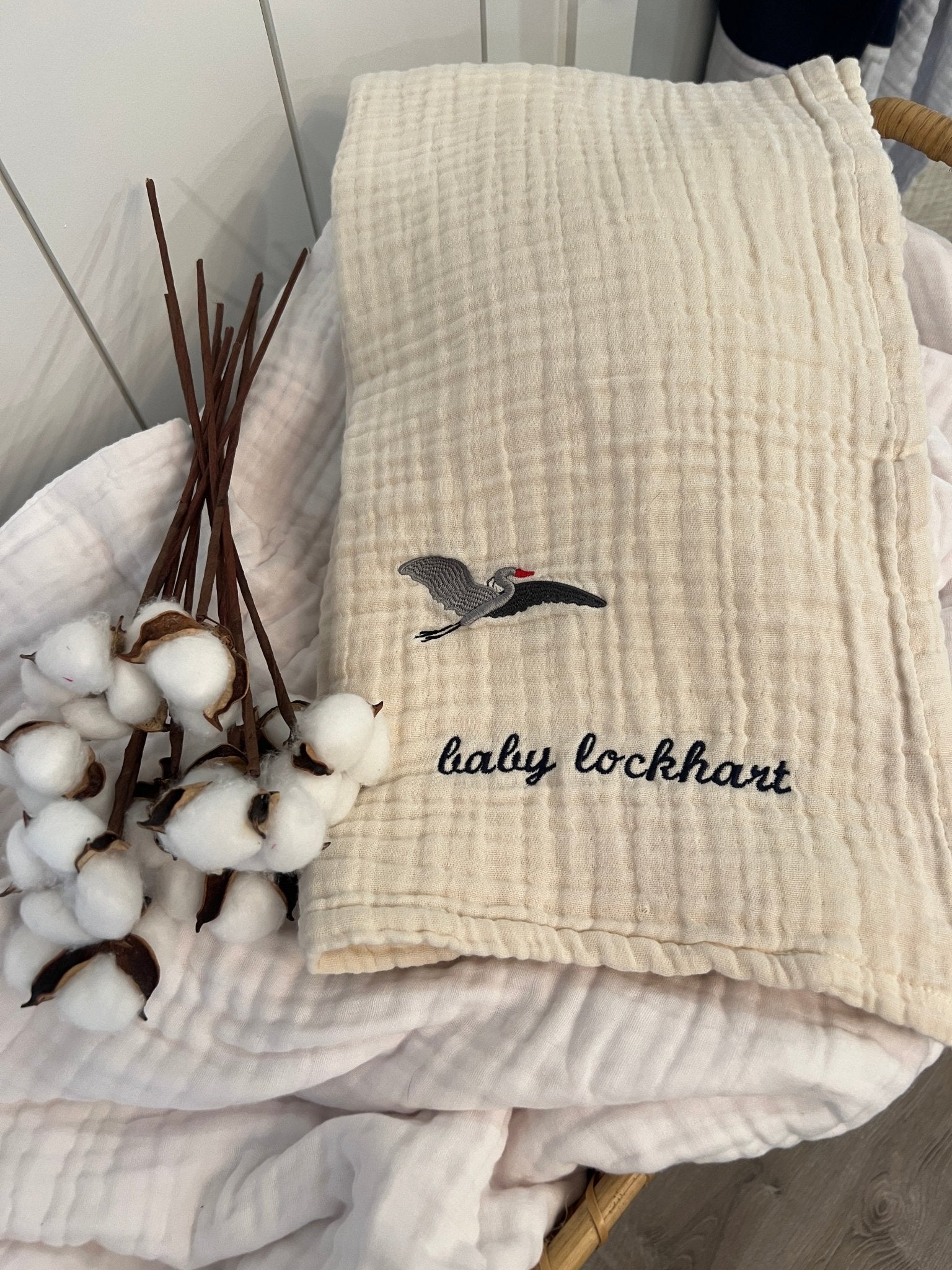 Organic All-Season Mini Stork Blanket with Monogram Option - Gray Heron
