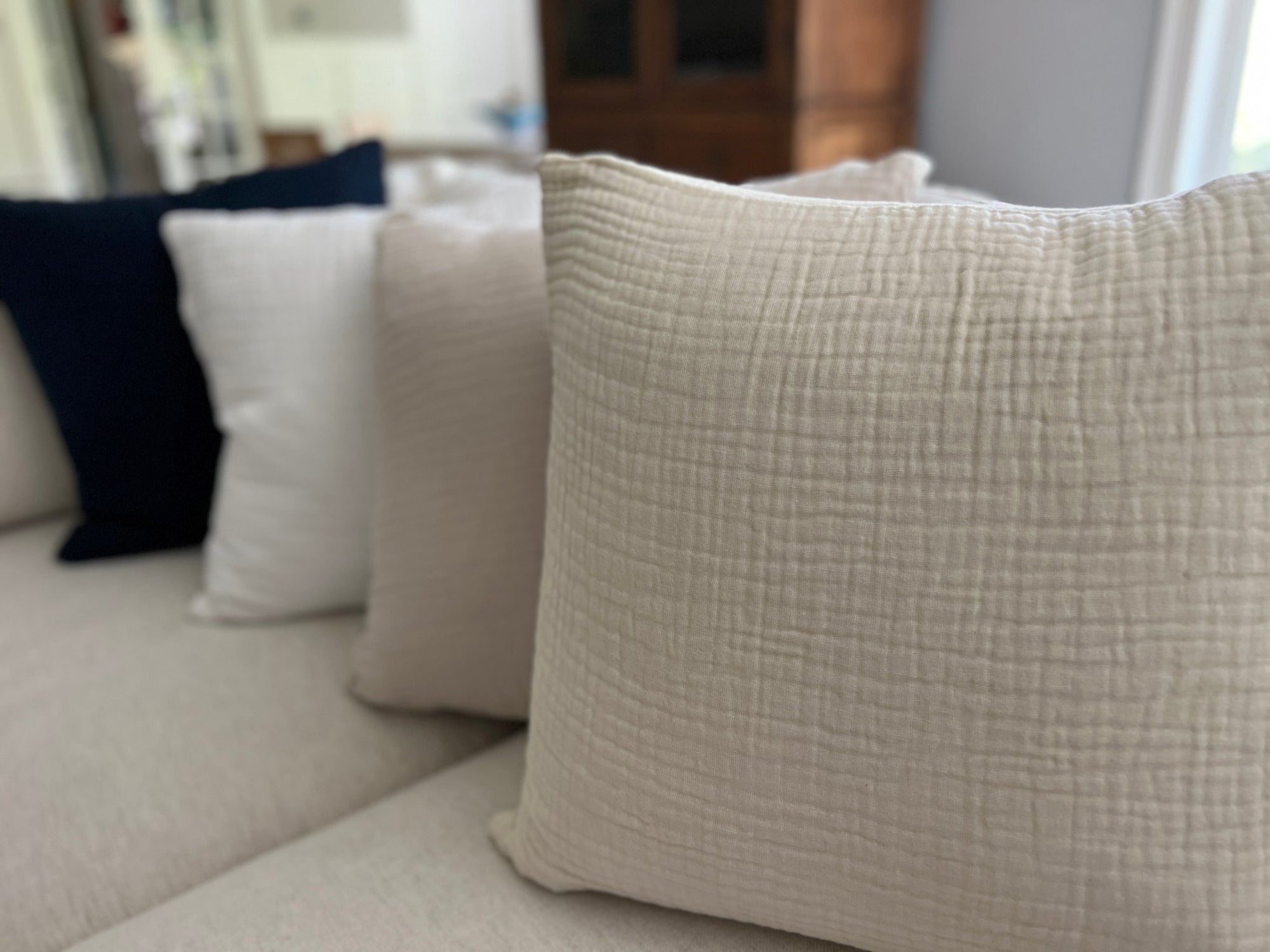 Organic Muslin Throw Pillowcases - Gray Heron