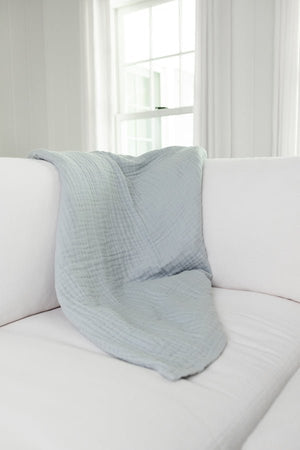 Summer-Weight Organic Muslin Oversized Throw Blanket | Gray Heron